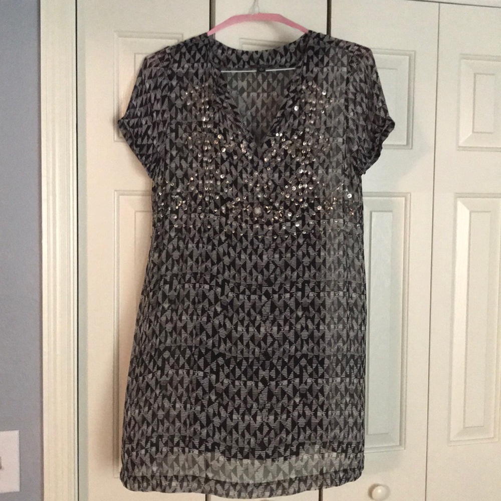 Beaded black and gray geometric beaded dress